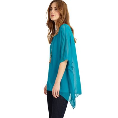 Turquoise Maggie asymmetric silk blouse